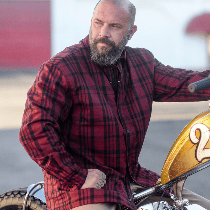 Mean Bird Motorcycles Flannel Jacket (Mens) Burgundy Check - Red Torpedo